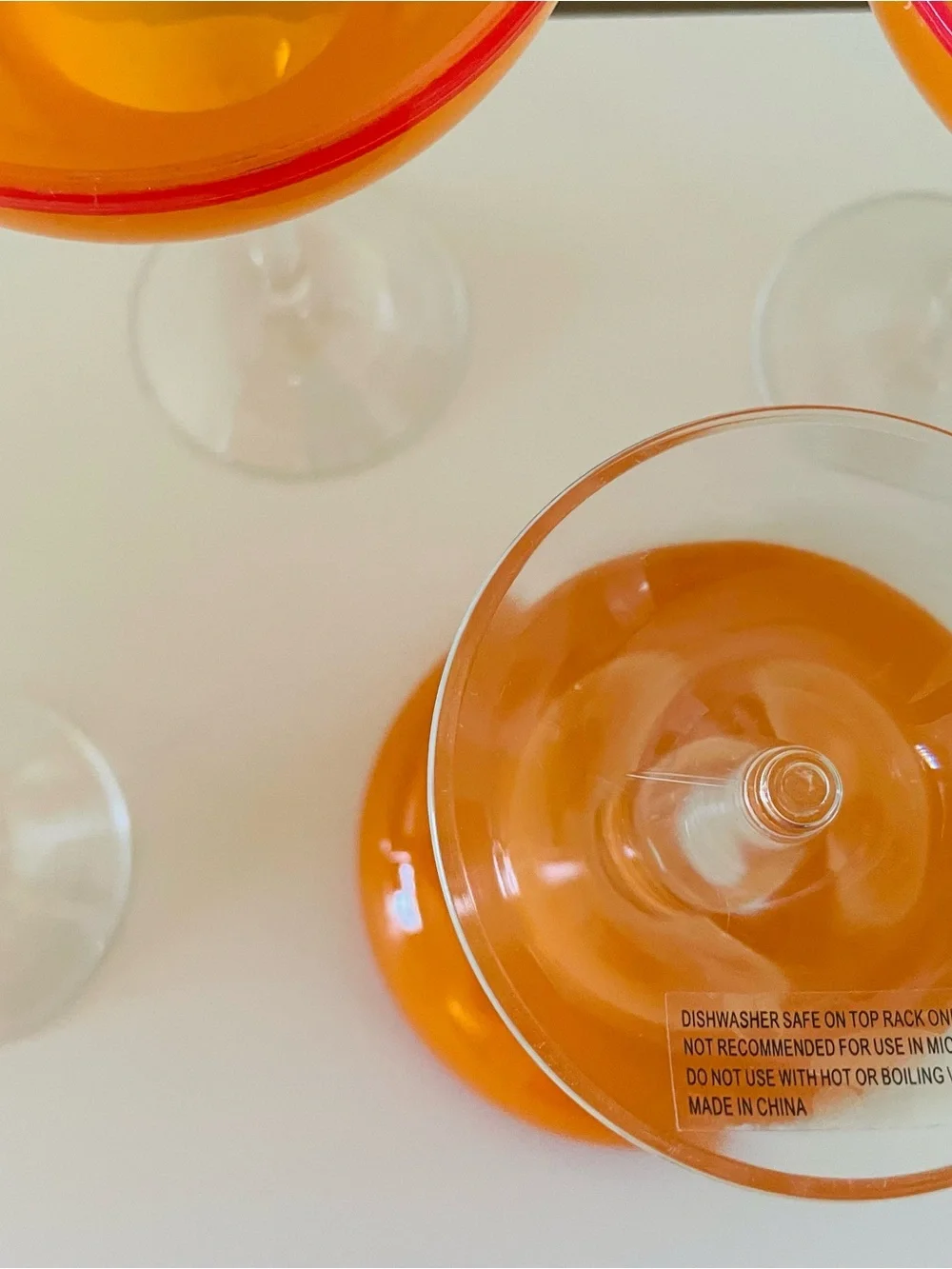 Crate and Barrel Orange Glass Margarita Plastic Glasses